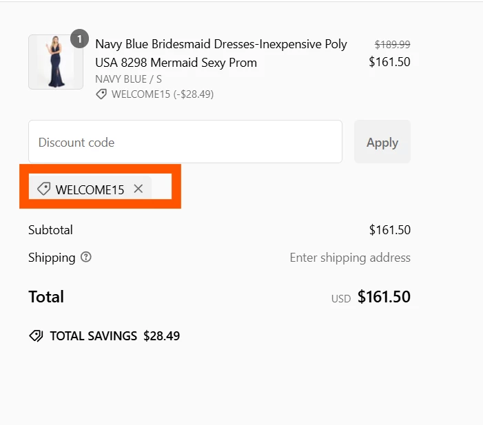 Formal Dress Shops verified Coupon code WELCOME15